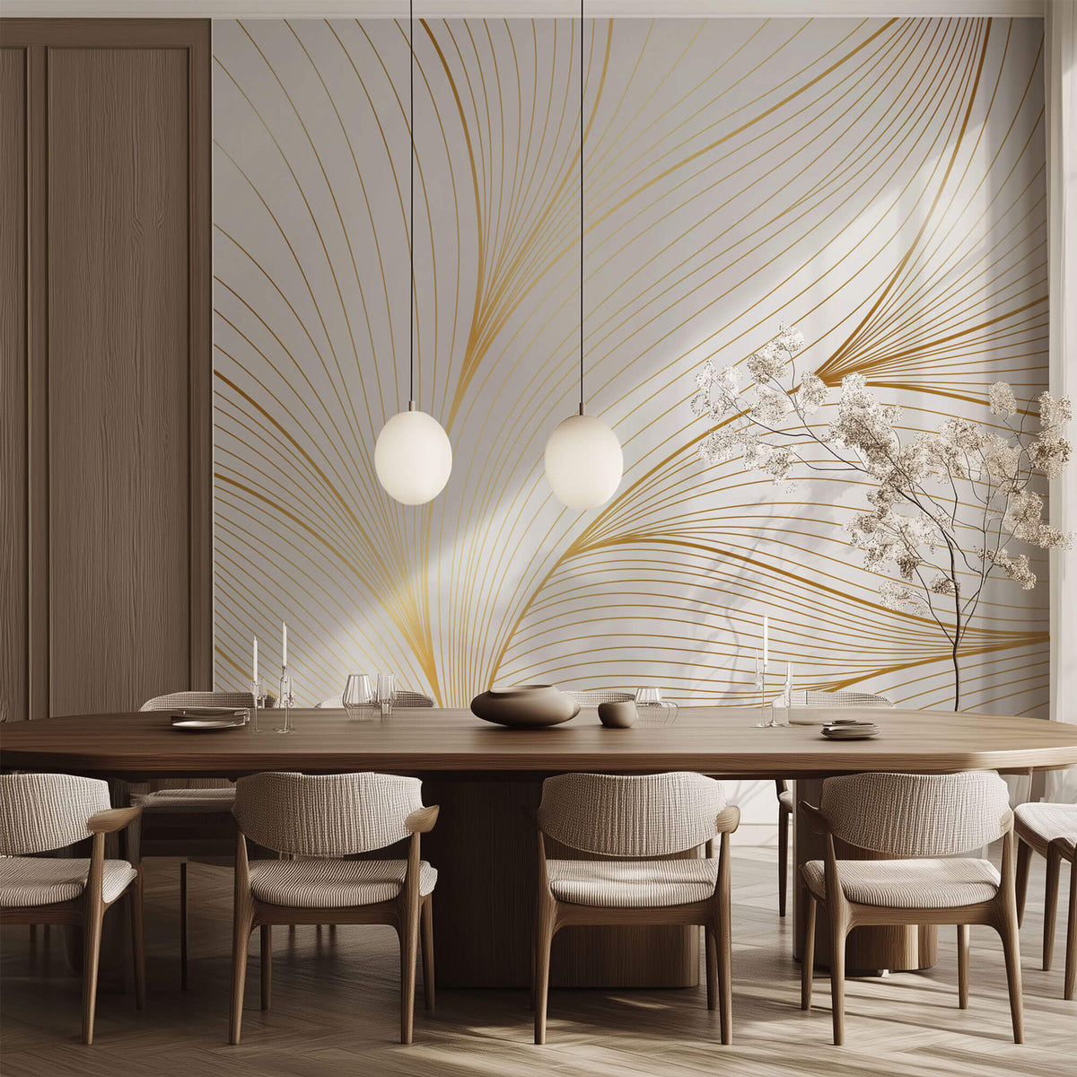 Tapet Personalizat Abstract cu fire aurii abstracte - GOLD LOTUS PETALS