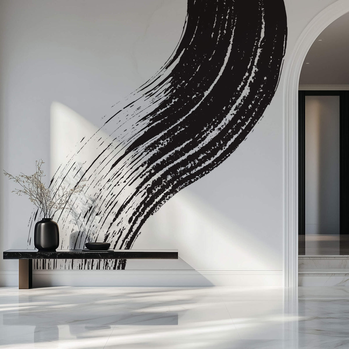 Tapet Personalizat Abstract cu urma de pensula si vopsea neagra in stil japonez - JAPANESE BRUSH STROKE