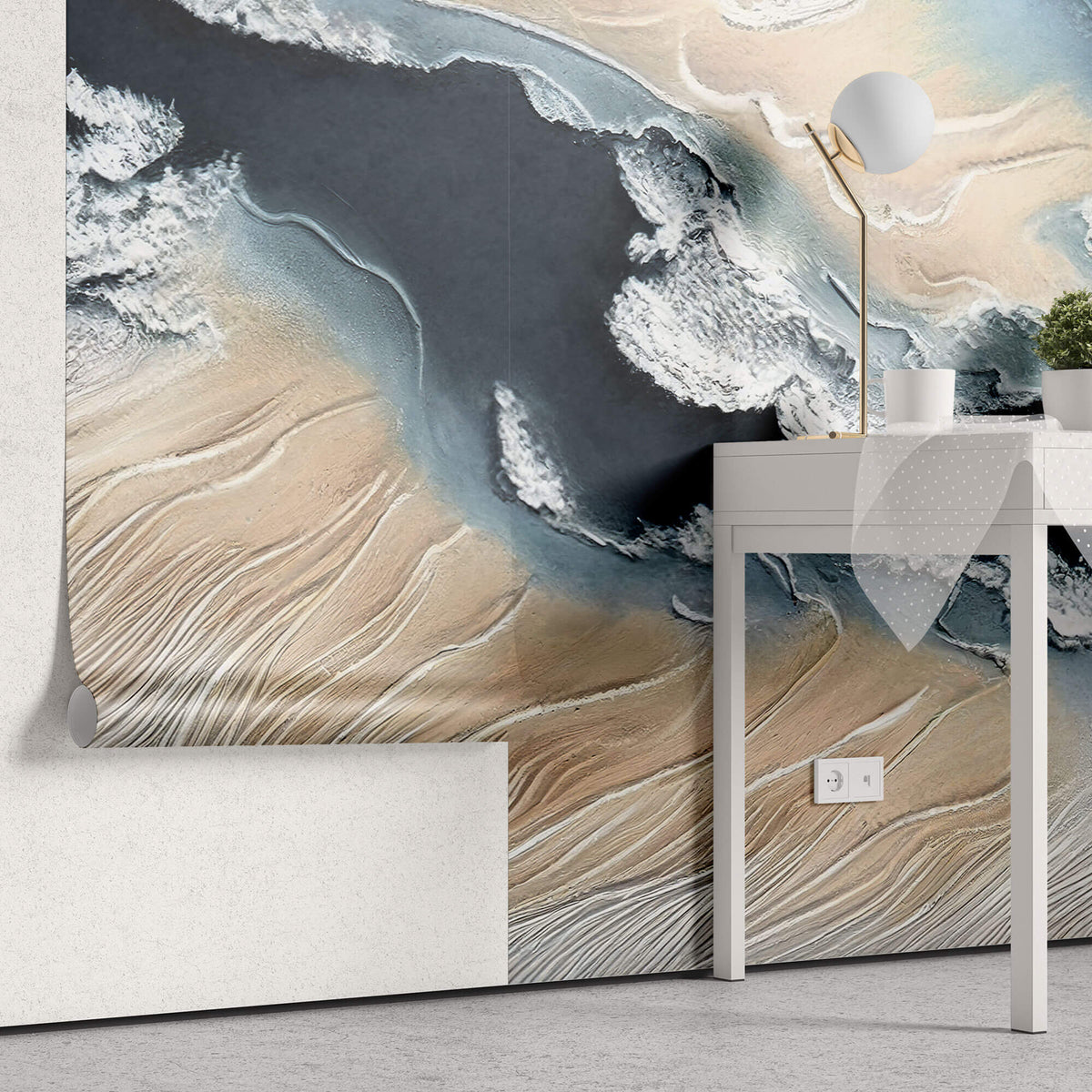 Tapet Personalizat Abstract cu pictura abstracta din plaster ilustrand o peninsula si valuri spumante - ABSTRACT PENINSULA II