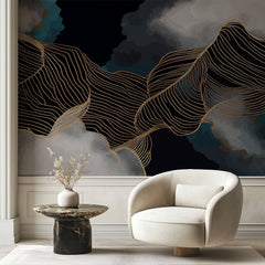 Tapet Personalizat Abstract cu nori si insertii aurii - MIDNIGHT WAVES