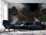 Tapet Personalizat Abstract cu nori si insertii aurii - MIDNIGHT WAVES