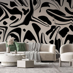 Tapet Personalizat Abstract cu forme abstracte negre - LIQUID BLACK