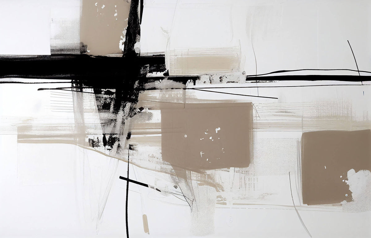 Tapet Personalizat Abstract cu arta expresiva in nuante de bej si negru - NEUTRAL CANVAS