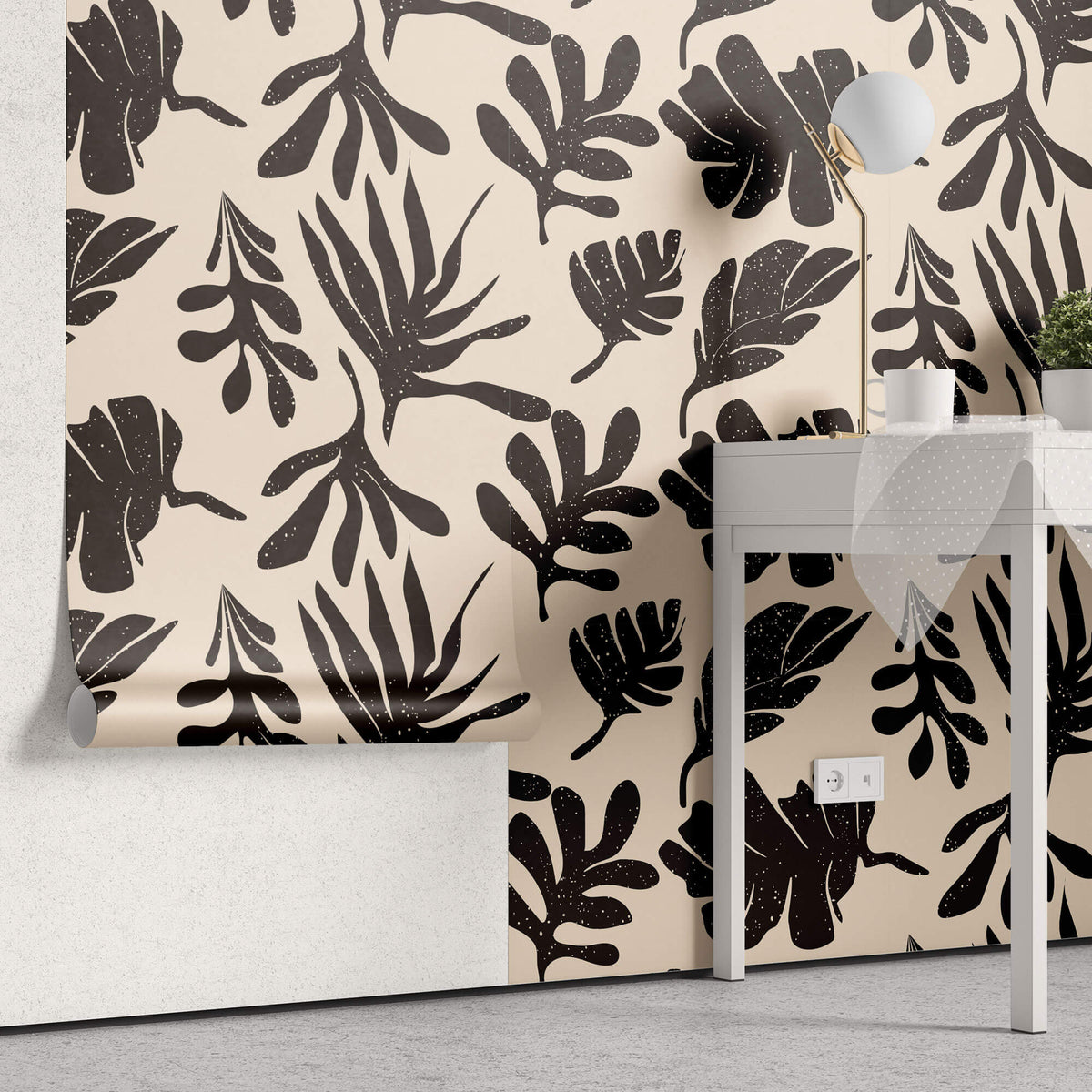 Tapet Personalizat Abstract cu frunze tropicale pe un fundal roz - LEAF STAMP