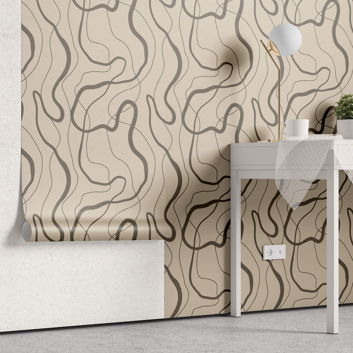 Tapet Personalizat Abstract cu linii abstracte maronii - FUZZY BROWN LINES