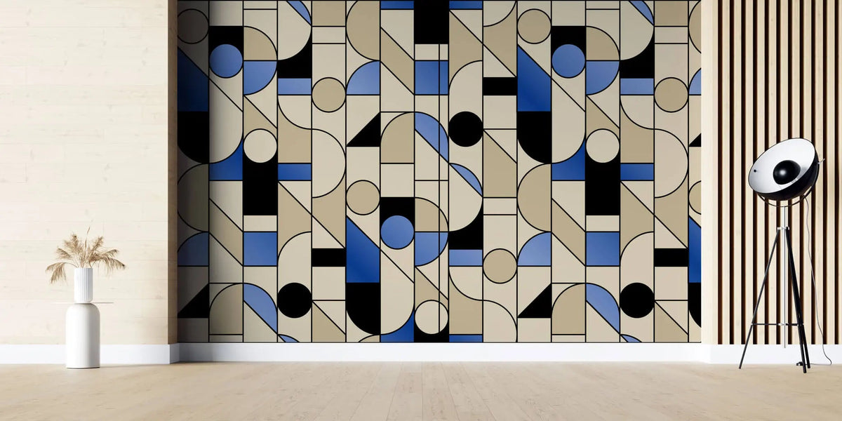 Tapet personalizat art deco cu frome geometrice in stil bauhaus blue bauhaus