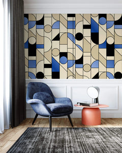 Tapet personalizat art deco cu frome geometrice in stil bauhaus blue bauhaus