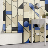 Tapet personalizat art deco cu frome geometrice in stil bauhaus blue bauhaus