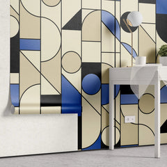 Tapet personalizat art deco cu frome geometrice in stil bauhaus blue bauhaus