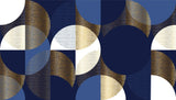 Tapet personalizat art deco cu cercuri in nuante aurii bleumarin si alb golden art print