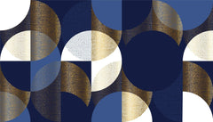 Tapet personalizat art deco cu cercuri in nuante aurii bleumarin si alb golden art print