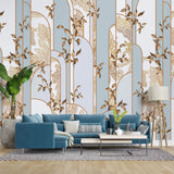 Tapet personalizat art deco cu elemente florale in nuante de bronz si verde menta bronze&mint art deco