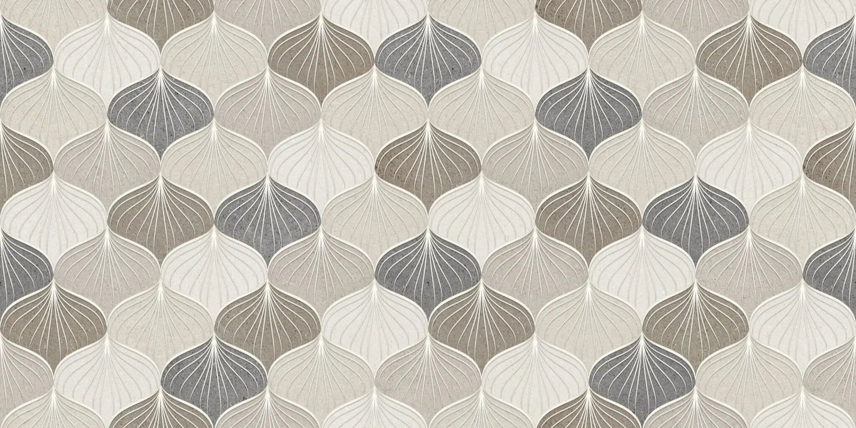 Tapet personalizat art deco in nuante pamantii cu model de scoici sea shells