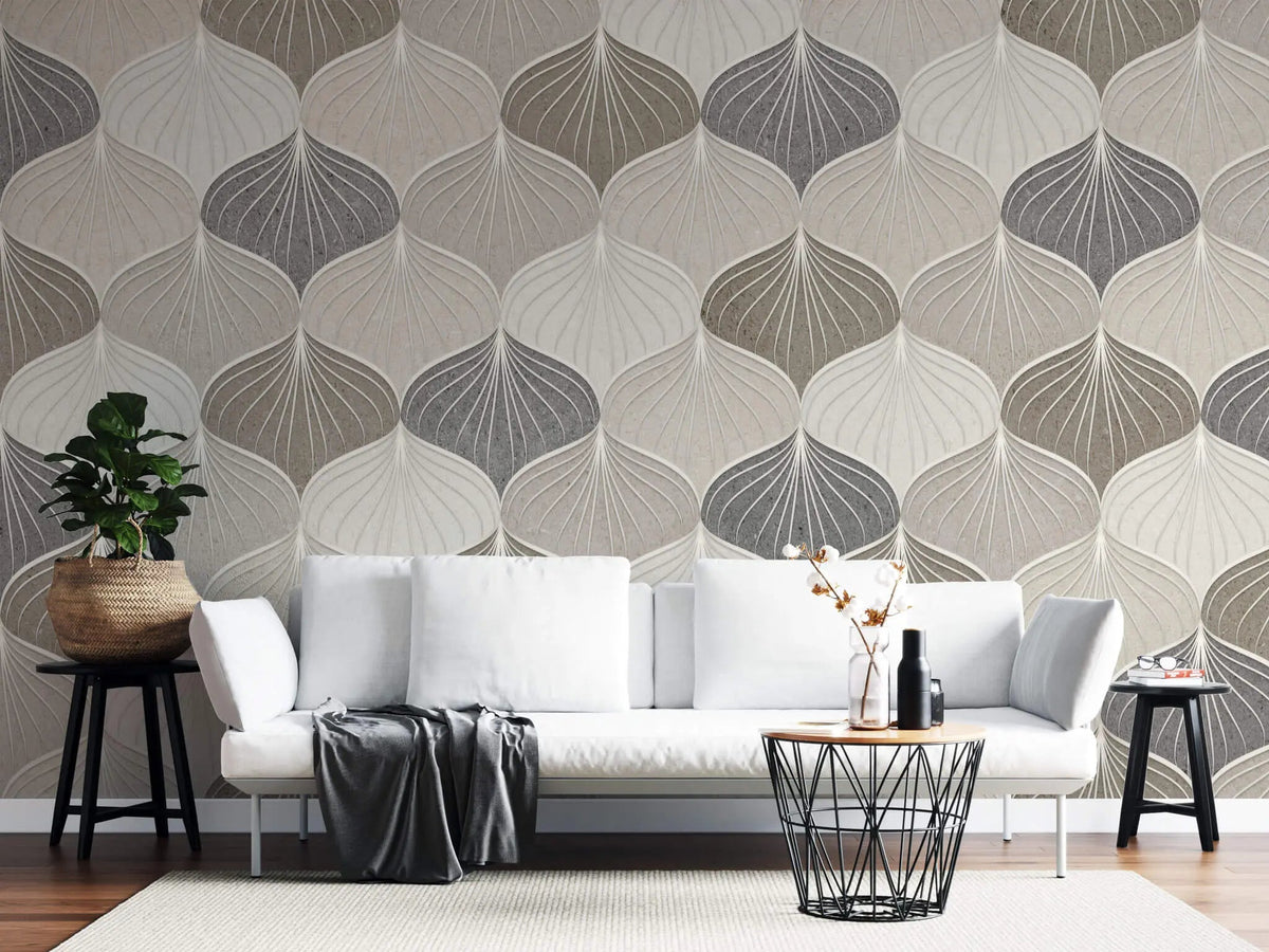 Tapet personalizat art deco in nuante pamantii cu model de scoici sea shells