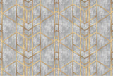 Tapet personalizat art deco cu forme geometrice aurii pe un fundal cimentat golden concrete