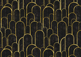 Tapet personalizat art deco cu arcade aurii pe fundal negru texturat in stil art deco golden black arches