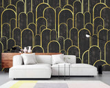 Tapet personalizat art deco cu arcade aurii pe fundal negru texturat in stil art deco golden black arches