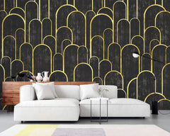 Tapet personalizat art deco cu arcade aurii pe fundal negru texturat in stil art deco golden black arches