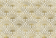 Tapet personalizat art deco cu floare de lotus aurie pe un fundal alb de perete texturat white lotus