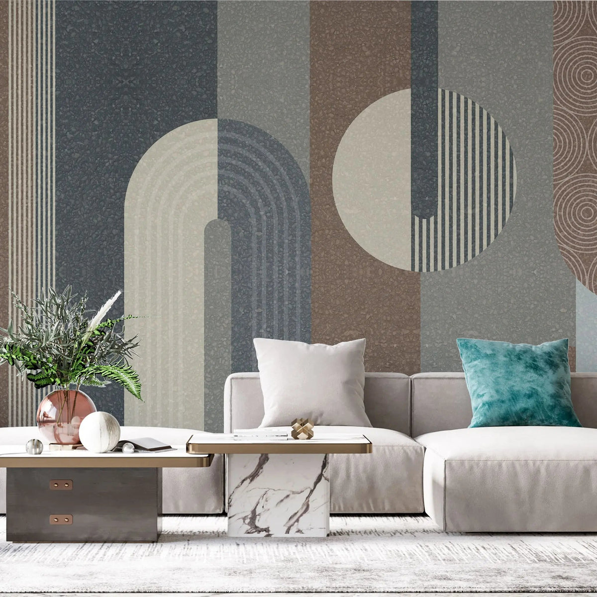 Tapet personalizat art deco cu figuri de inspiratie art deco textura si culori pamantii in contrast matte granit