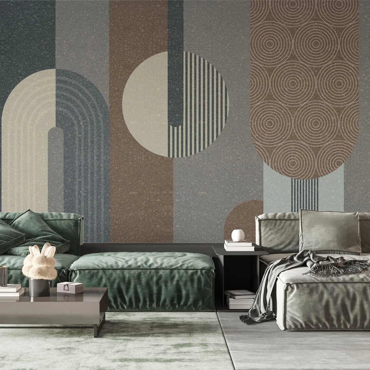 Tapet personalizat art deco cu figuri de inspiratie art deco textura si culori pamantii in contrast matte granit