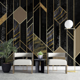 Tapet personalizat art deco de inspiratie art deco in nuante de negru obsidian si detalii aurii obsidian gold