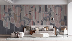Tapet personalizat art deco in tonuri de gri cu textura cimentata si nuante de roz potrivit unui design de inspiratie moderna eleganta cu accente industriale