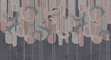 Tapet personalizat art deco in tonuri de gri cu textura cimentata si nuante de roz potrivit unui design de inspiratie moderna eleganta cu accente industriale