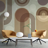 Tapet personalizat art deco in tonuri calde retro combinate intr un design minimalist cu contrast placut de culoare