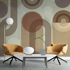 Tapet personalizat art deco in tonuri calde retro combinate intr un design minimalist cu contrast placut de culoare