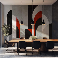 Tapet Personalizat Art Deco cu structuri de arcade in nuante de negru si rosu i fundal texturat - BACCARAT ROUGE