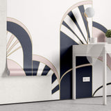 Tapet Personalizat Art Deco cu arcade roz si albastru marin - NAVY PINK