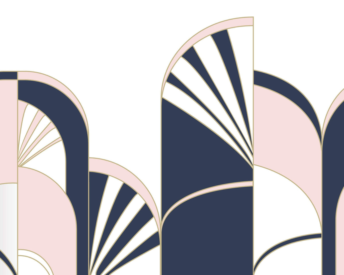 Tapet Personalizat Art Deco cu arcade roz si albastru marin - NAVY PINK