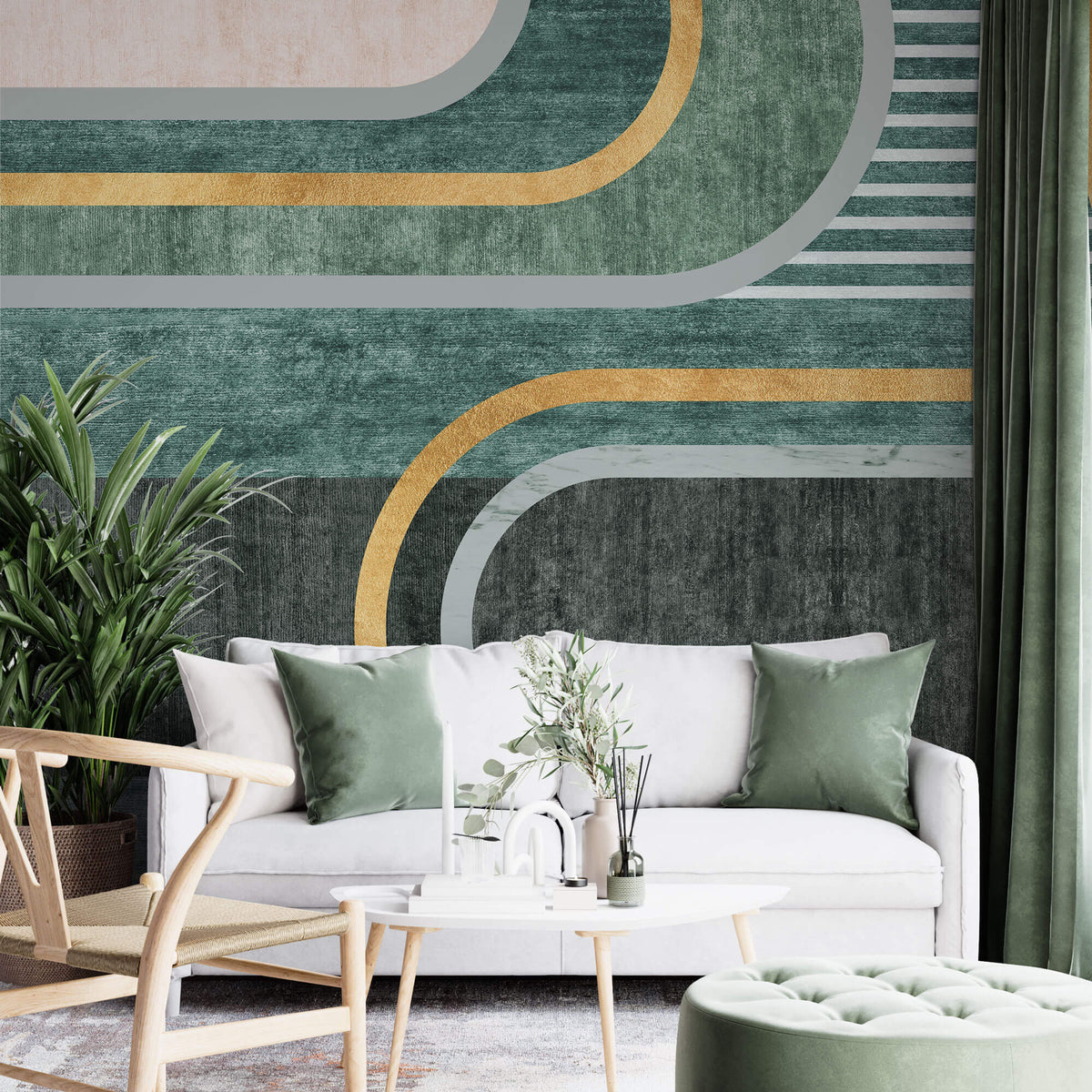 Tapet Personalizat Art Deco cu nuante de verde si mix de texturi de fundal - GREEN TEXTURES