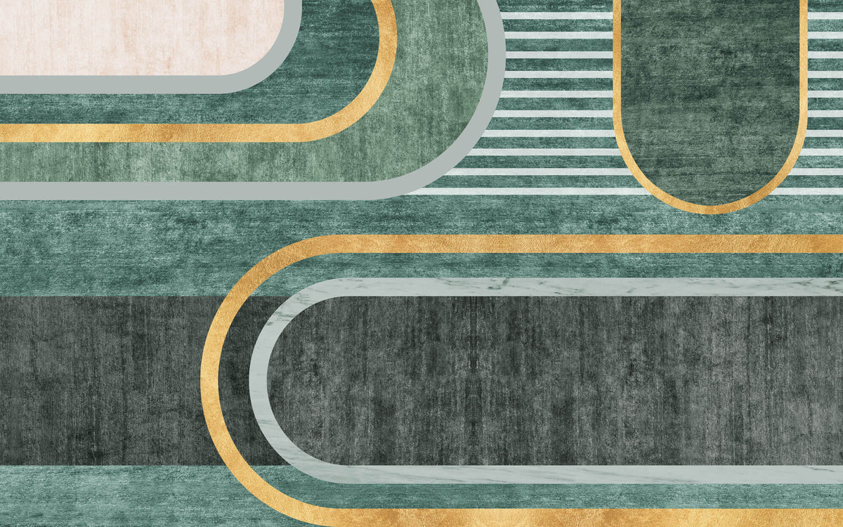 Tapet Personalizat Art Deco cu nuante de verde si mix de texturi de fundal - GREEN TEXTURES