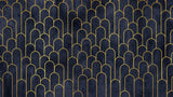 Tapet Personalizat Art Deco arcade cu contur auriu pe un fundal albastru texturat - MIDNIGHT MERMAID