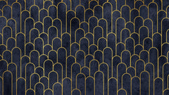 Tapet Personalizat Art Deco arcade cu contur auriu pe un fundal albastru texturat - MIDNIGHT MERMAID