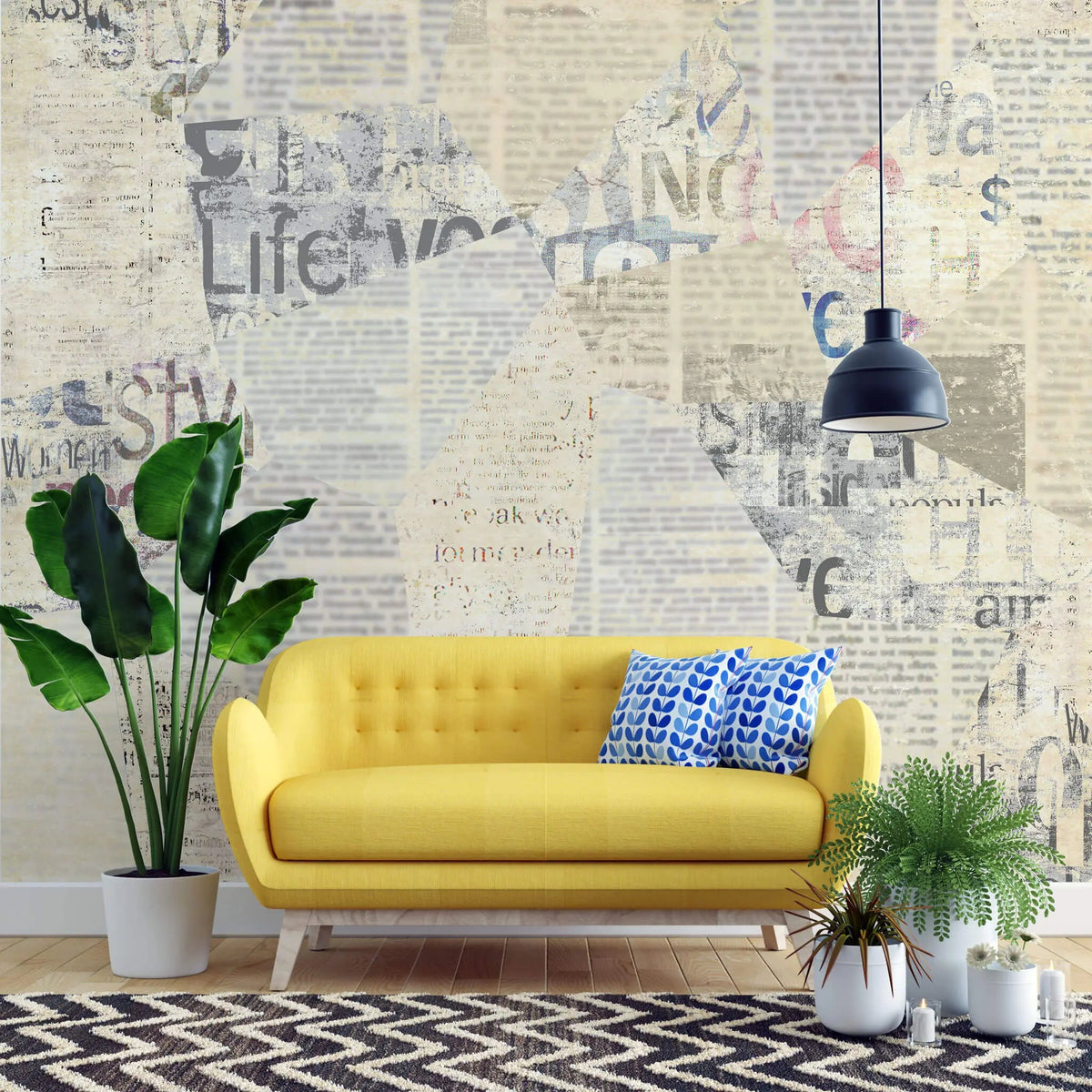 Tapet personalizat eclectic cu tipar de ziar blurat blurry newspaper