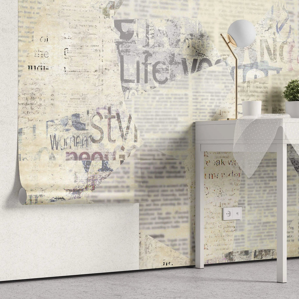 Tapet personalizat eclectic cu tipar de ziar blurat blurry newspaper
