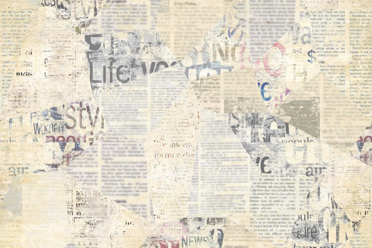Tapet personalizat eclectic cu tipar de ziar blurat blurry newspaper