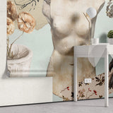 Tapet personalizat eclectic cu bust sculptat din piatra flori si fluturi floral sculpture