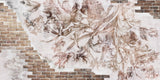 Tapet personalizat eclectic cu flori pe fundal alb si perete din caramida eclectic brick flowers