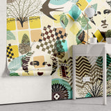 Tapet Personalizat Eclectic cu amestec de elemente de sculptura si natura in nuante vibrante de galben si turcoaz - TURQUOISE ECLECTIC