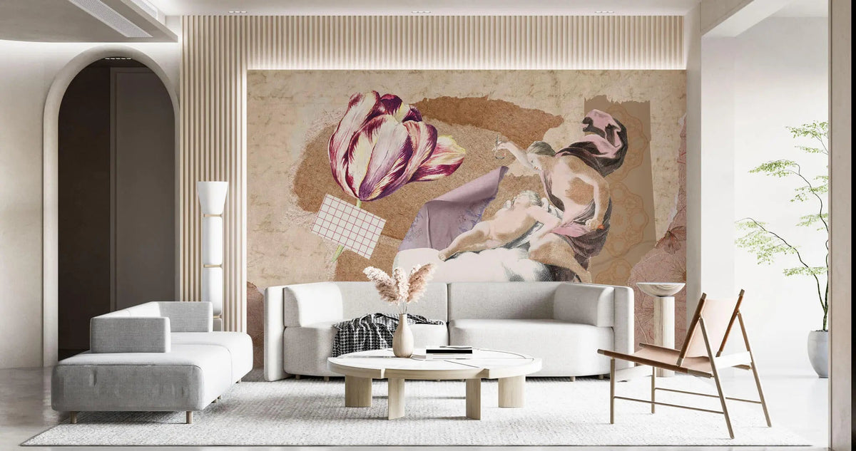 Tapet personalizat fine art de tip colaj de imagini in stil renascentist renaissance collage