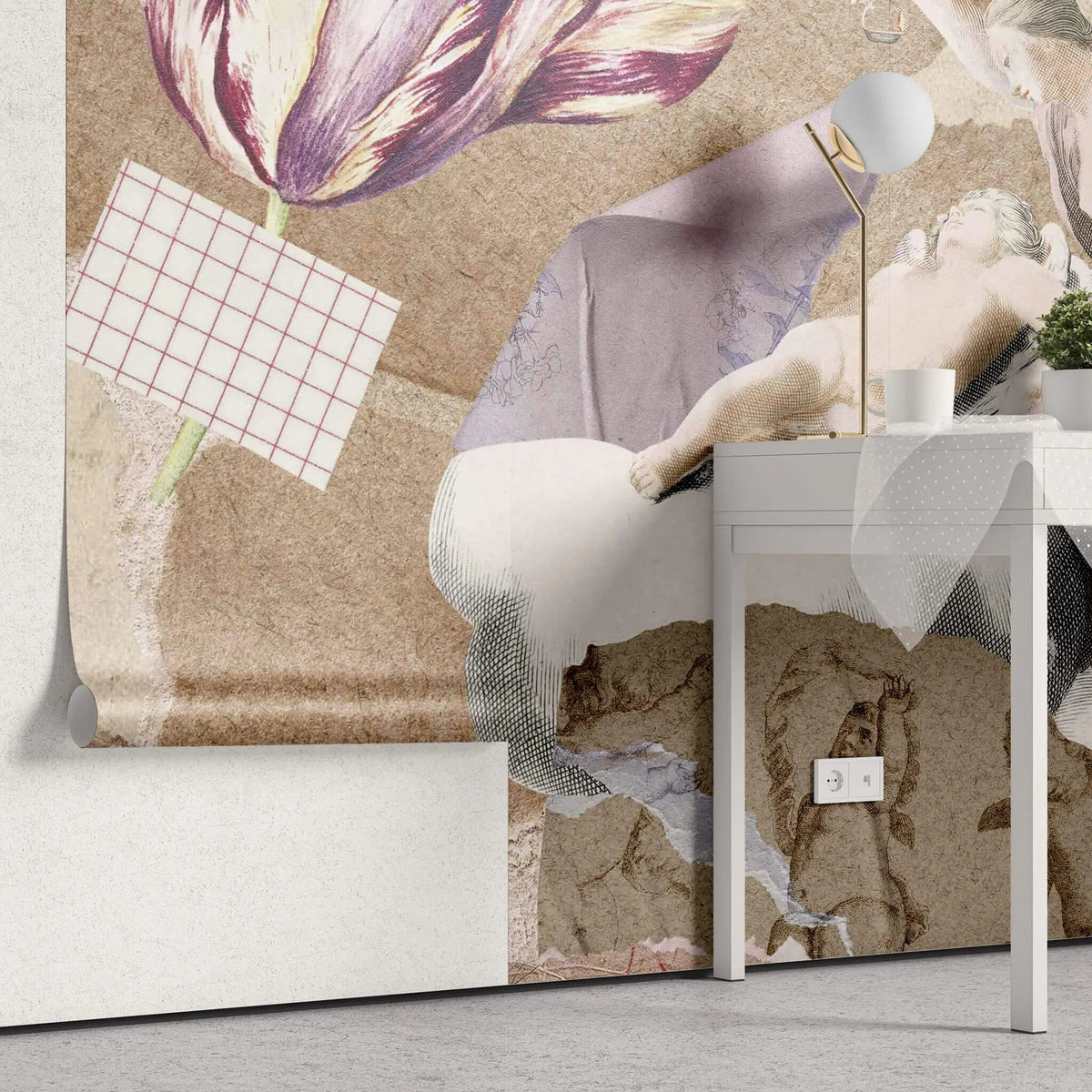 Tapet personalizat fine art de tip colaj de imagini in stil renascentist renaissance collage