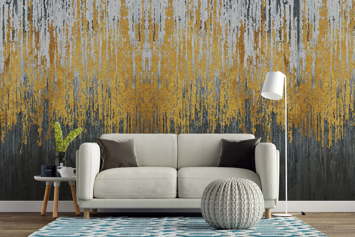 Tapet personalizat fine art cu straturi texturate in dungi gri aurii si negre textured art