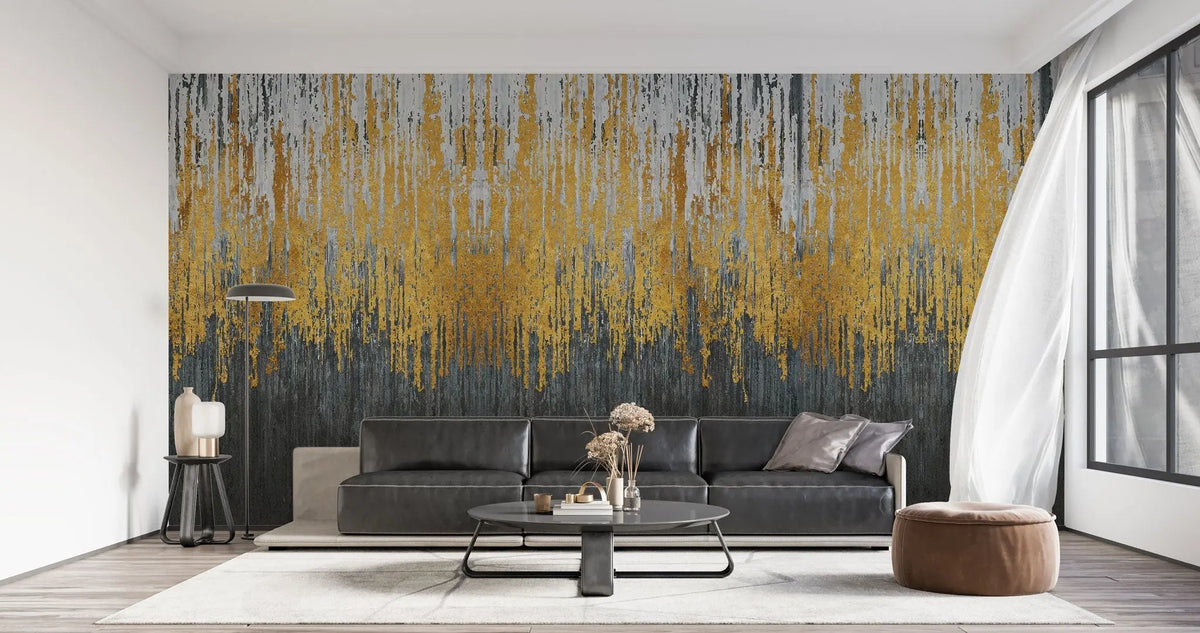 Tapet personalizat fine art cu straturi texturate in dungi gri aurii si negre textured art