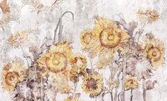 Tapet personalizat fine art cu floarea soarelui inflorita pe un fundal deschis sunflowers