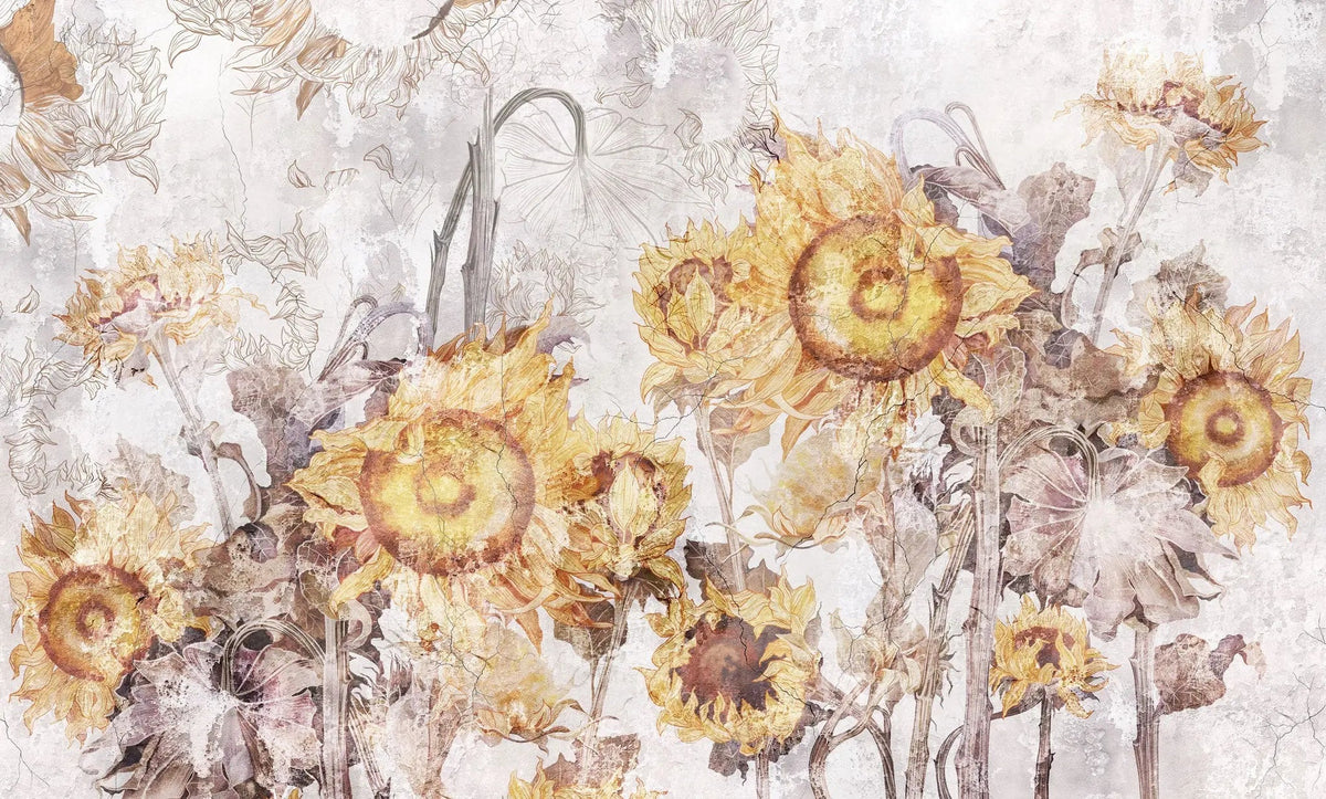 Tapet personalizat fine art cu floarea soarelui inflorita pe un fundal deschis sunflowers