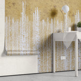 Tapet personalizat fine art cu pereti albi in foita aurie golden foil wall